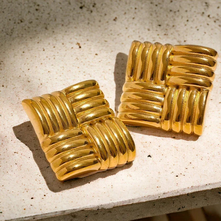 Gold-Plated Criss-Cross Square Earrings