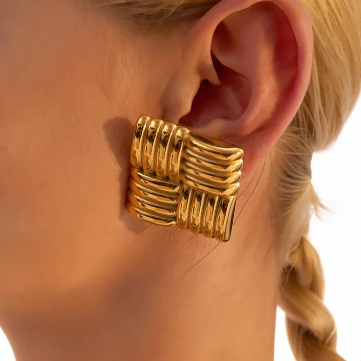 Gold-Plated Criss-Cross Square Earrings