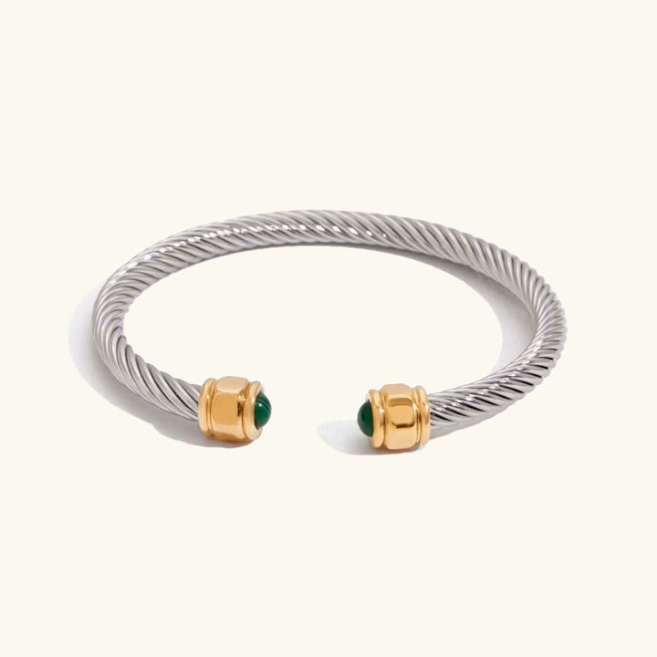 Gold-Plated Synthetic Stone Cuff Bracelet for Women