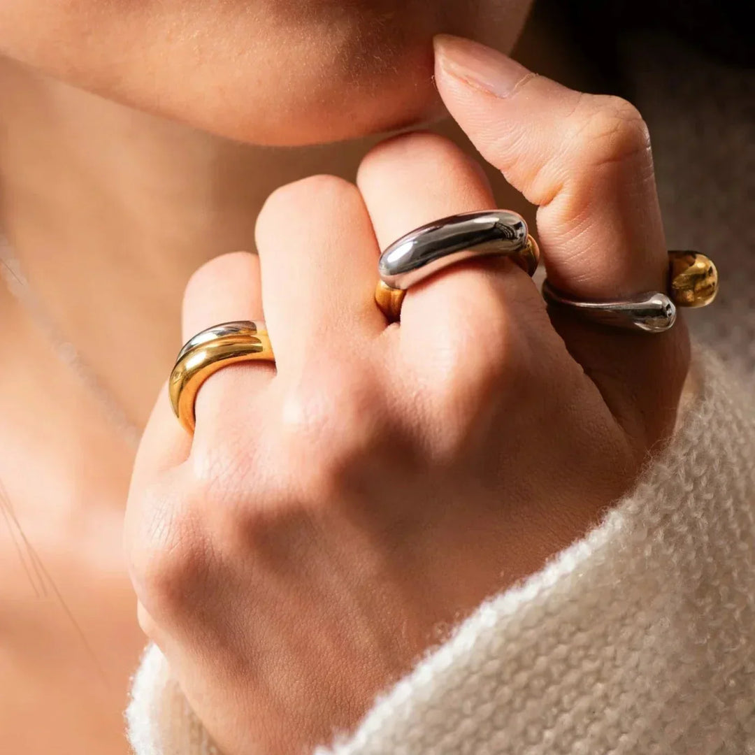 Two-Tone Gold-Plated Adjustable Ring For Women