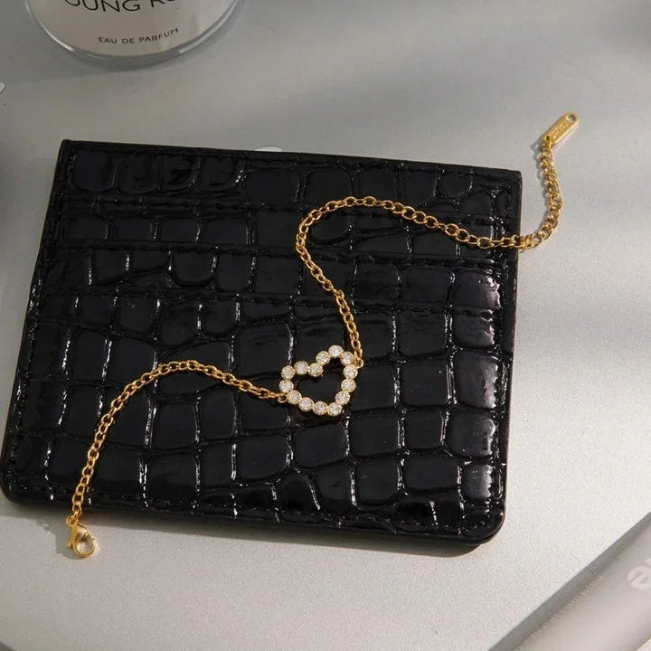 Gold-Plated Cubic Zirconia Heart Bracelet for Women