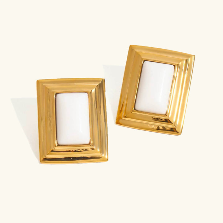 Gold-Plated Enamel Stud Earrings for Women