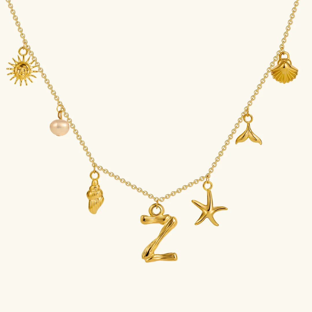 Gold Plated Faux Pearl Initial Charm Necklace for Women