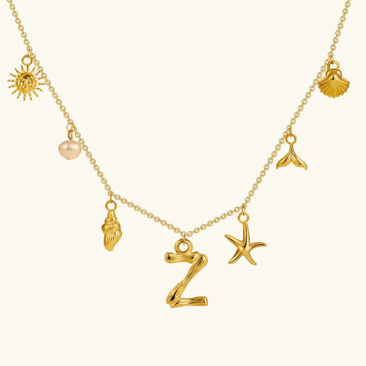 Gold Plated Faux Pearl Initial Charm Necklace for Women